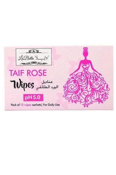 Labella Women's Taif Rose Wipes - Single Pack 12 Pieces | Gentle Care and Refreshing | On-the-Go Fre