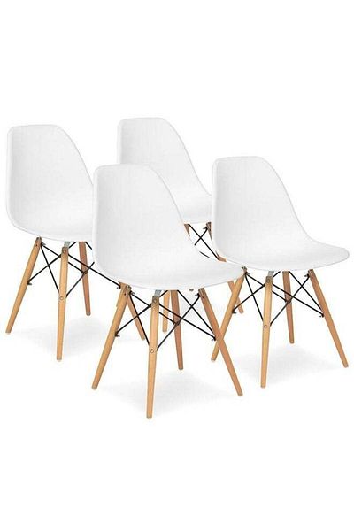 Taimi Pack of 4 Modern Style Plastic Dining Chair Mid Century Modern DSW Chair, Shell Lounge ,White