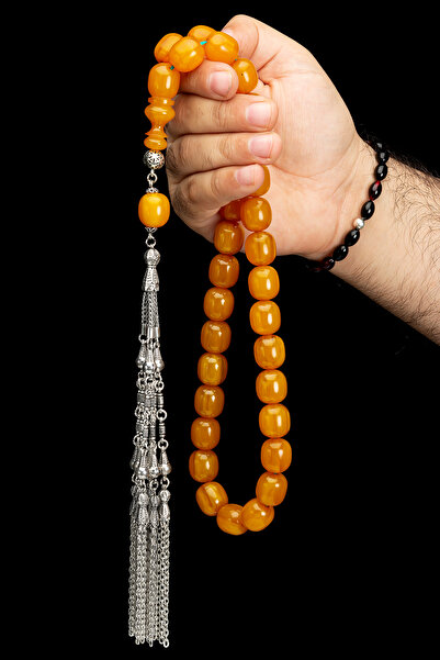 OTTOTESBİH Osmanlı Tasarım Havşa Delik 15x17mm Dev Boy Damarlı Sıkma Kehribar Tesbih