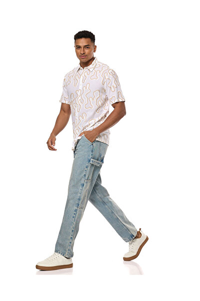 R&B Washed Carpenter Jeans with Button Closure