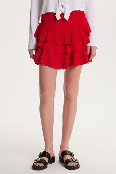 Tudors Women's Relax Fit Comfortable Cut Pleated Red Skirt with Elastic Waist