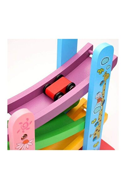 sallma Wooden track circuit with 3 lanes and 3 toy cars, Montessori