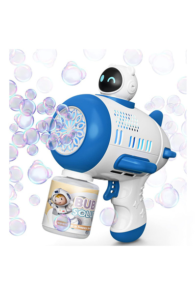 OEM Jucarie interactiva, Pistol cu bule de sapun, luminite si alimentare cu baterii, Albastru/Alb