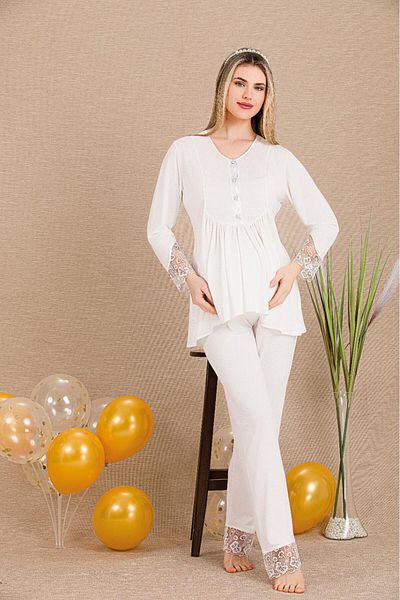 LADY'ES Ecru Lace Detailed 2-Piece Maternity/Maternity Set