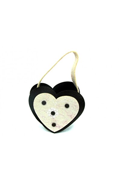 Decorer Τσάντα καρδιά από τσόχα σε καφέ και κρεμ χρώμα 25 εκ.