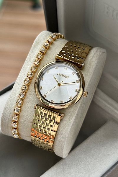 Homies Women's Wristwatch Gift Box with Bracelet Gift Waterproof Steel Cord.Hm2313232