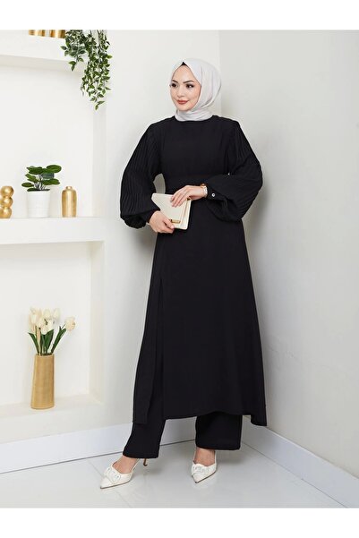 EFSUN MODA UZUN TAKIM 120CM BOY ÖNDEN YIRTMAÇLI KOLU PİLİSELİ PANTOLON TAKIM 840