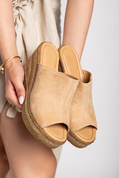 Elile Shoes Genuine Leather Suede Wedge Heel Slippers from 33-34-35 to 41-42-43-44-45