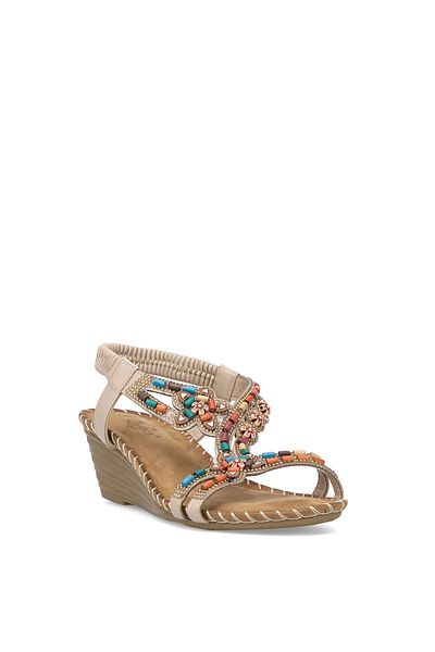Guja 25Y151-6 Women's Stone Wedge Heel Sandals Beige