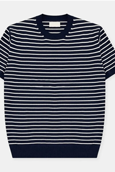 COOL TARZ Μπλουζάκι πλεκτό με ραβδώσεις Navy Blue - Ανδρικό, κοντό μανίκι, μείγμα ακρυλικού-βαμβακιού