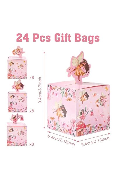 Kutumania 24 Adet Pembe Renkli Çiçekli Peri Temalı Kız Çocuk Babyshower Doğum...