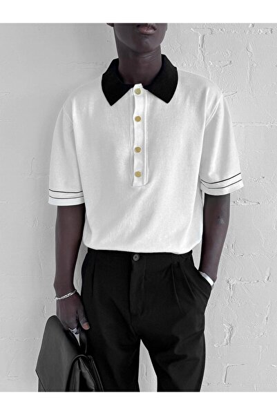 ablukaonline Ανδρικό μπλουζάκι με γιακά πόλο με αντίθεση Premium Regular Fit Λευκό