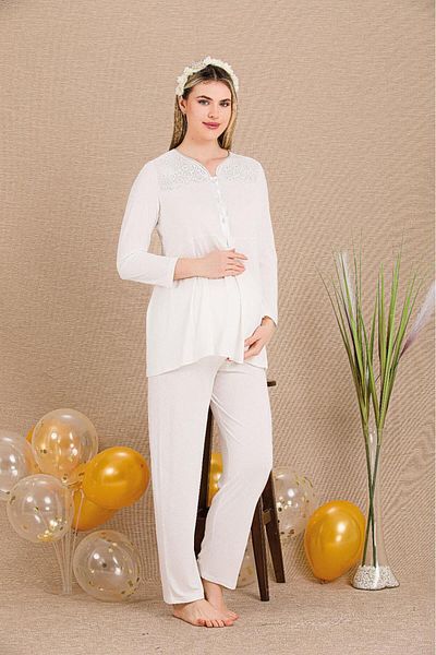 LADY'ES Ecru Lace Detailed 2-Piece Maternity/Maternity Set
