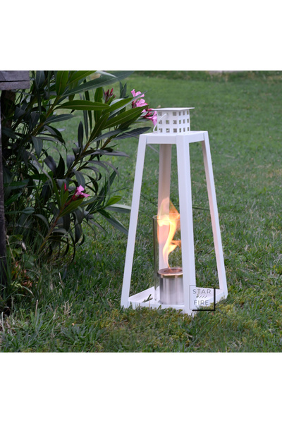 Starfire Bio Fener Kısa Taşınabilir Bioethanol Şömine Bacasız Dumansız Camlı Bahçe Balkon Beyaz