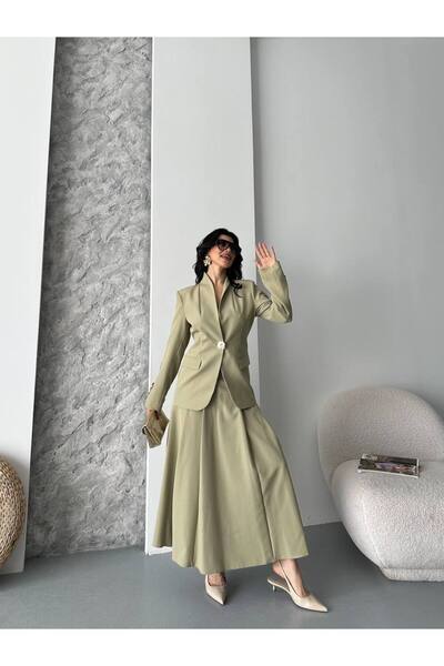 ZF BUTİK Gold Buttoned Skirt Suit