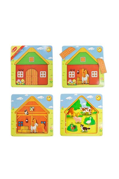 OEM Wooden Overlapping Puzzle Game, Farms with Animals, Montessori