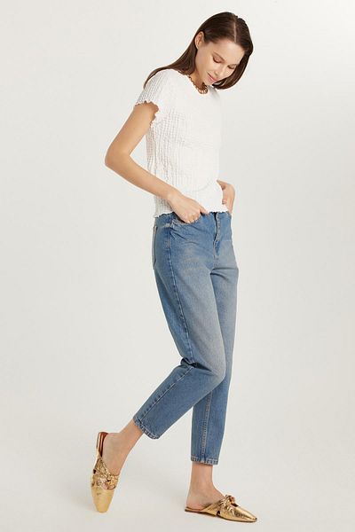 Tudors Women's Regular Fit Pipe Leg Jean Smoked Trousers