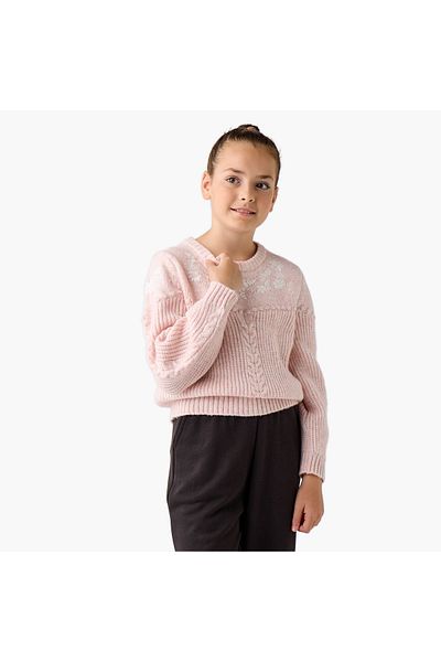 ELIGO Floral Embroidered Pullover With Long Sleeves