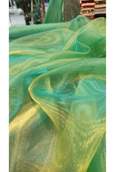 River Fabrics Janjanlı Organza Turquoise-Yellow
