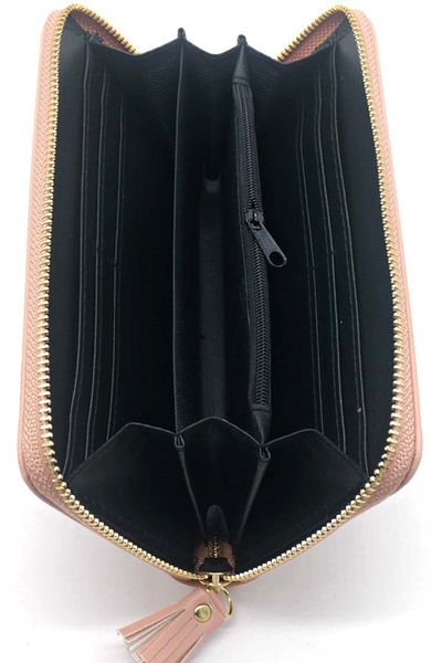 OEM Portofel dama, brodat, piele ecologica, 20 x 11 x 2.5 cm, Roz