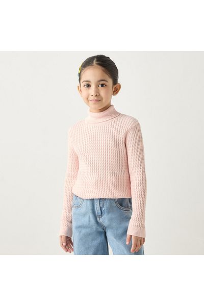 Juniors Textured Turtle Neck Sweater With Long Sleeves