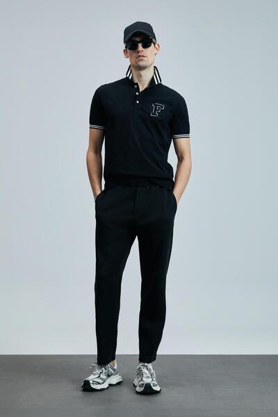 Lufian Everes crni muški polo ovratnik T-shirt 111040216