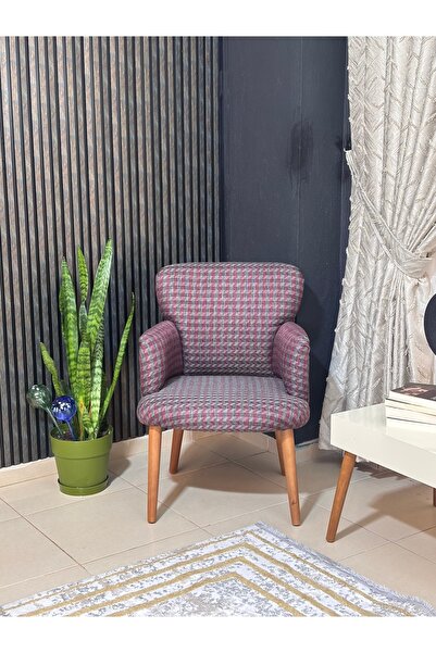 COLORMİX Crowbar Berjer Tekli Koltuk -cafe-ofis-balkon-teras-bahçe- Kazayağı Bordo kumaş-kahverengi ayak