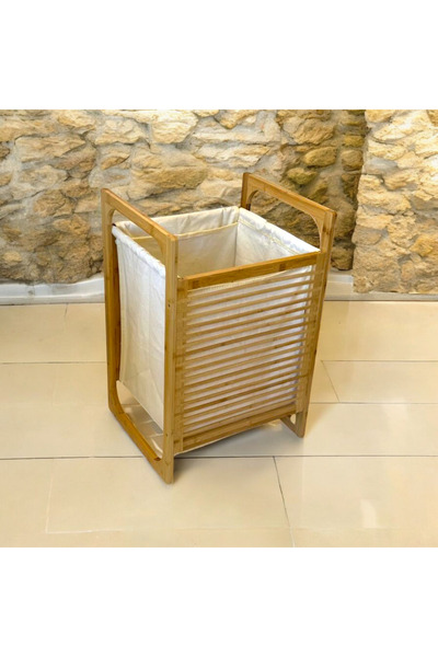 ALLEGRI Coș de rufe murdare de lux din bambus Organizator pentru baie pentru jucării Culoare crem