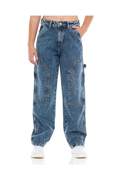 R&B Washed Relaxed Fit Jeans with Button Closure