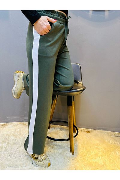 Eşofmania Wide Leg Modal Stretch Fabric Straight Sweatpants with Side Garnish