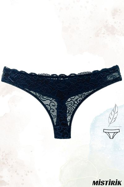 MİSTİRİK Masara Model Semi-Dantela Moale Tesatura Snur Chiloți Tanga Model Albastru Marin Culoare