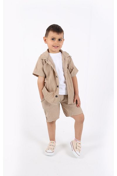 Bubito Stylish Summer 3-Piece Baby & Kids Shirt Shorts Set with Coat - Beige