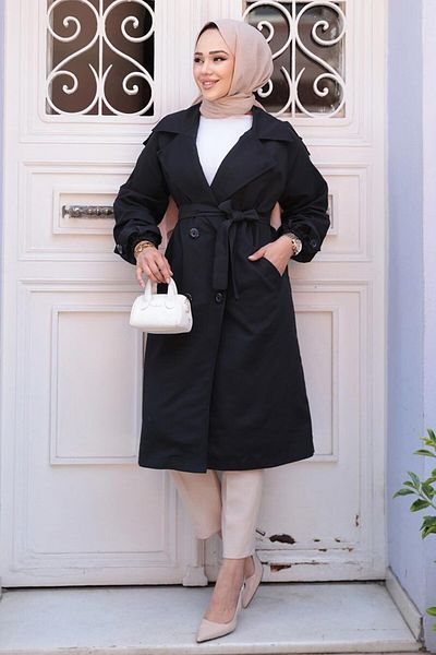 N.S NEVA STYLE Μαύρη χιτζάμπ Hijab με ζώνη 62181S