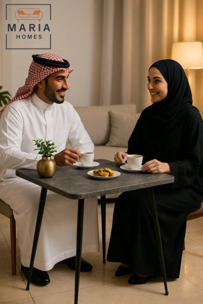 MARIA HOMES Stone-Look Square Side Table with Slim Black Legs