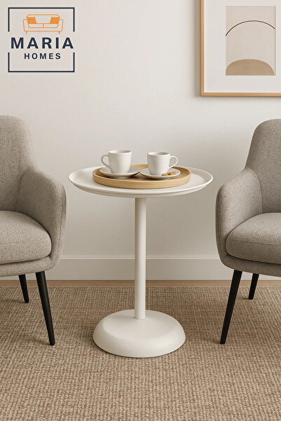 MARIA HOMES White Pedestal Round Table with Raised Edge – Modern Minimalist Accent Piece