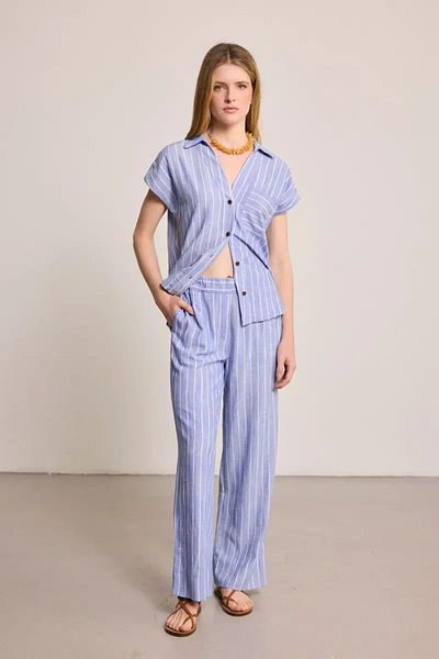 Gusto Striped Linen Blend Trousers - Blue
