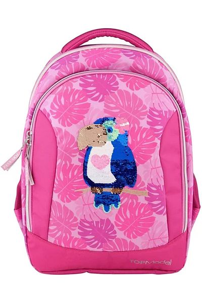 Top Model Pink school bag with reversible sequins Tropical