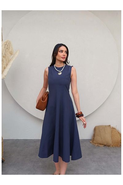 ESRAHELVACI Rochie evazată din piese bleumarin