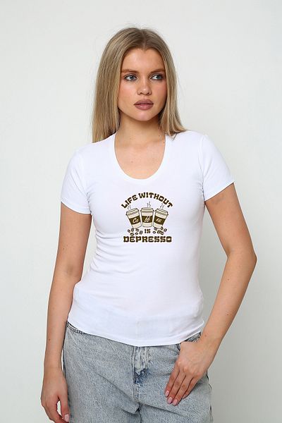 Oasis Super Quality V Neck Depresso Printed Slim Fit Short Sleeve Lycra Cotton Women's T-Shirt