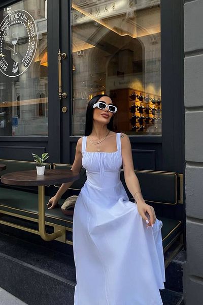 Seda Yalçın Atelier Women's White Corset Look Poplin Midi Dress