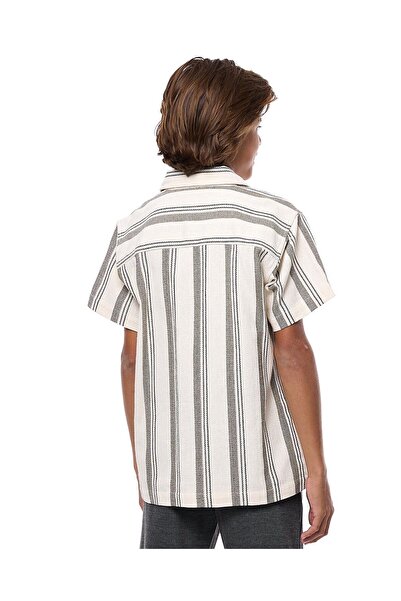 R&B Striped Shirt with Classic Collar and Short Sleeves