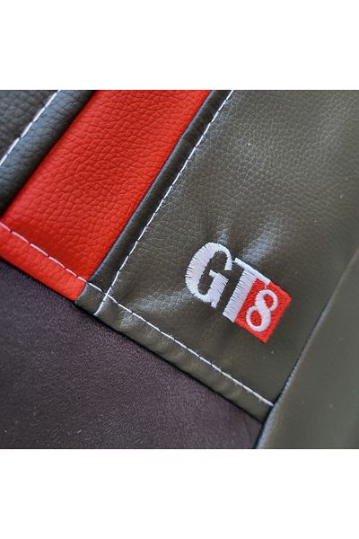 Pok-Ter Set Huse Scaune Auto Pok-Ter GT8, Piele Ecologica si Material Textil tip Alcantara, Negru - Rosu, 9