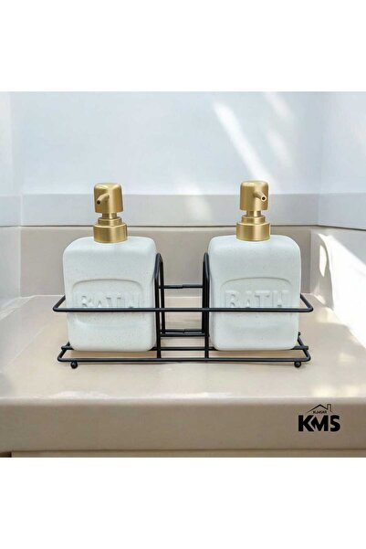 kmskumsar Metal standlı 2'li porselen sıvı sabunluk