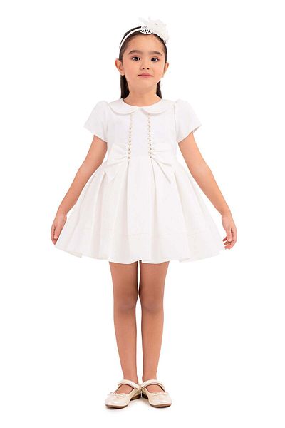 Pamina Rochie elegantă pentru fete, Pamina - Albă cu perle, Bentiță asortată, 33217 - 80 cm, Alb