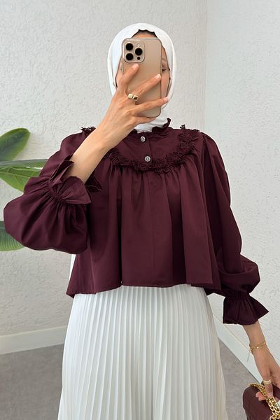 Salih Çelebi Μπλούζα με μπαλόνι μανίκι 2317 - Claret Red