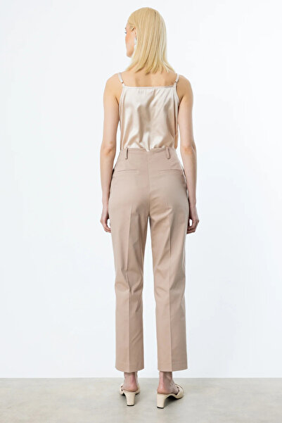 Ekol Γυναικείο ψηλόμεσο λεπτομερές βαμβακερό παντελόνι 2060 Sand