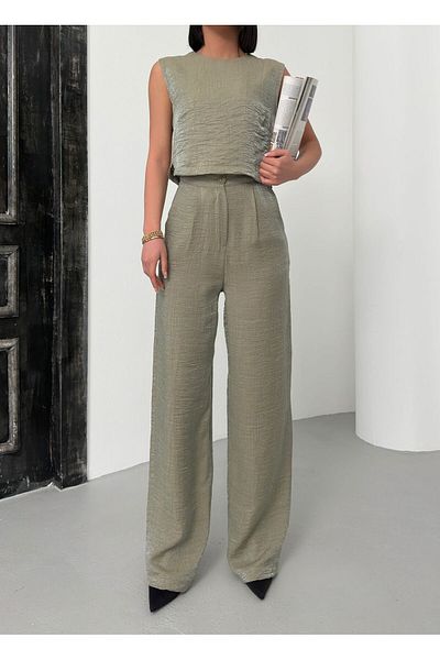 Zoe Zoe Women's Silvery Modal Fabric Crop Bustiers/Palazzo Pants Double Set