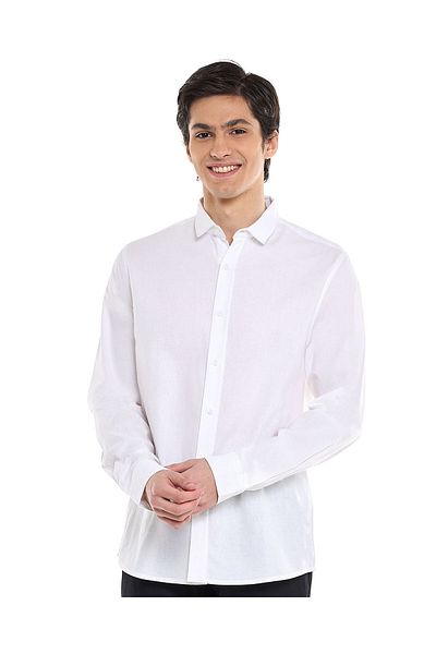 R&B Solid Shirt with Classic Collar and Long Sleeves