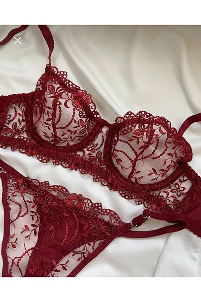 Fleur de Lingerie Set de bralet brodat burgundy pentru damă