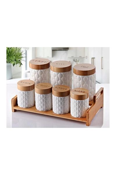 GÖNÜL MUTFAK GNL3506 Model 7-Piece Spice Storage Set with Bamboo Lid